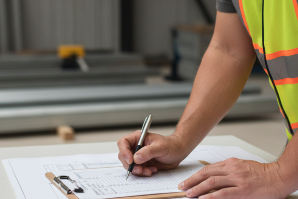 Engenheiro assinando prancheta